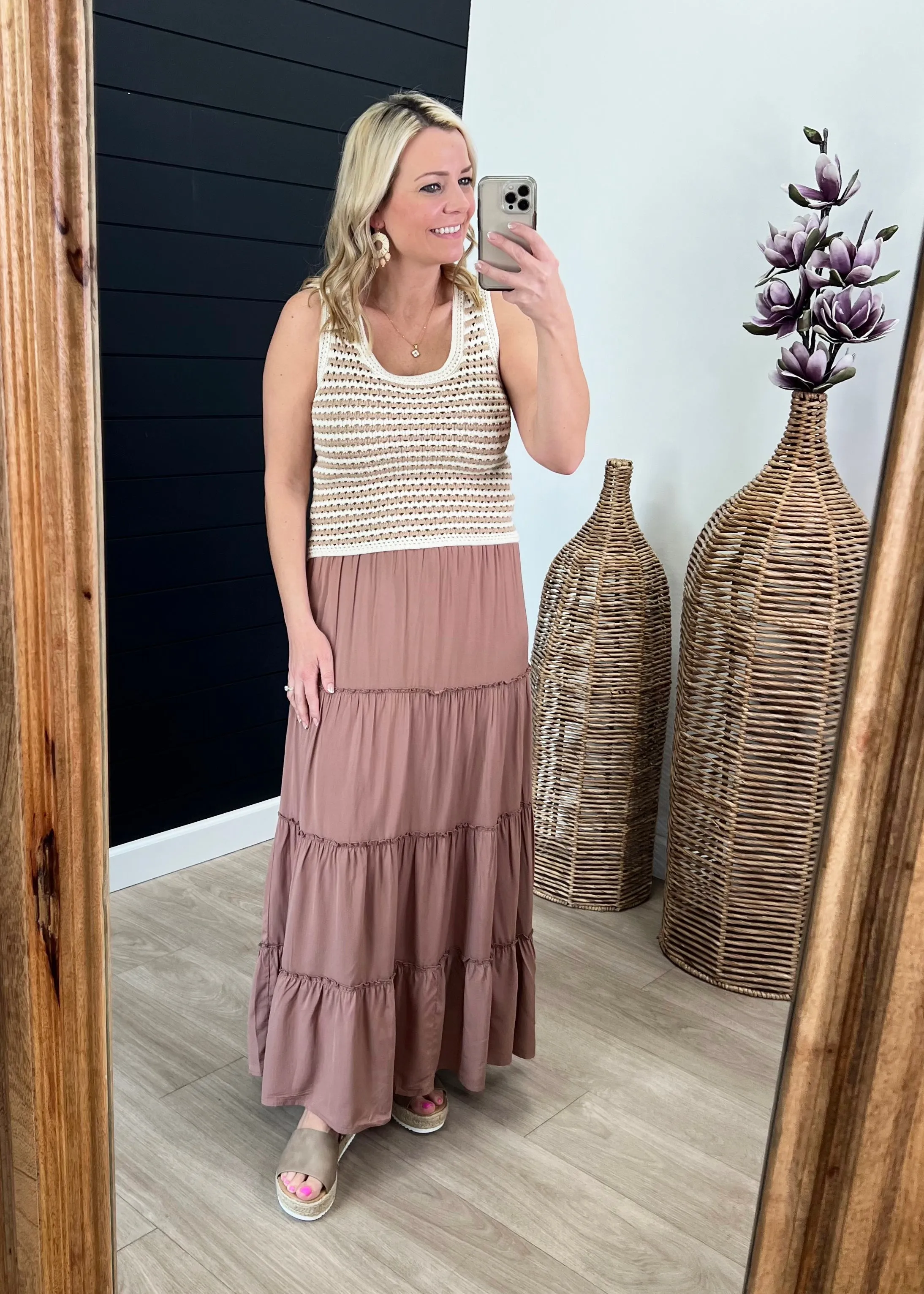 FINAL SALE - Brown Tiered Maxi Skirt