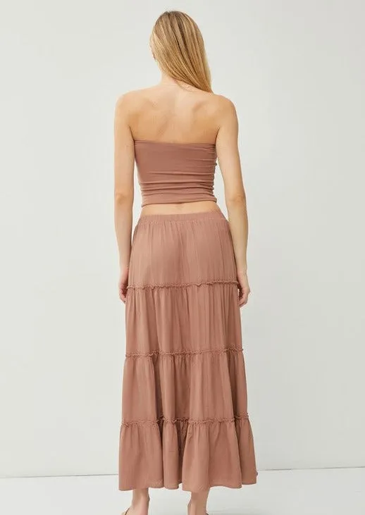 FINAL SALE - Brown Tiered Maxi Skirt