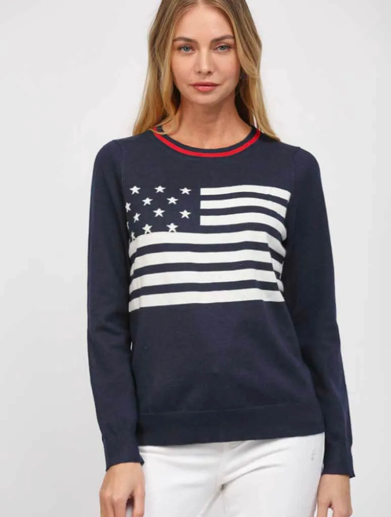 Flag Crew Sweater in Navy