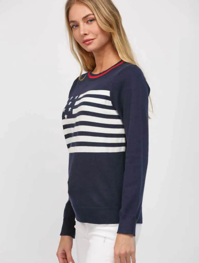 Flag Crew Sweater in Navy