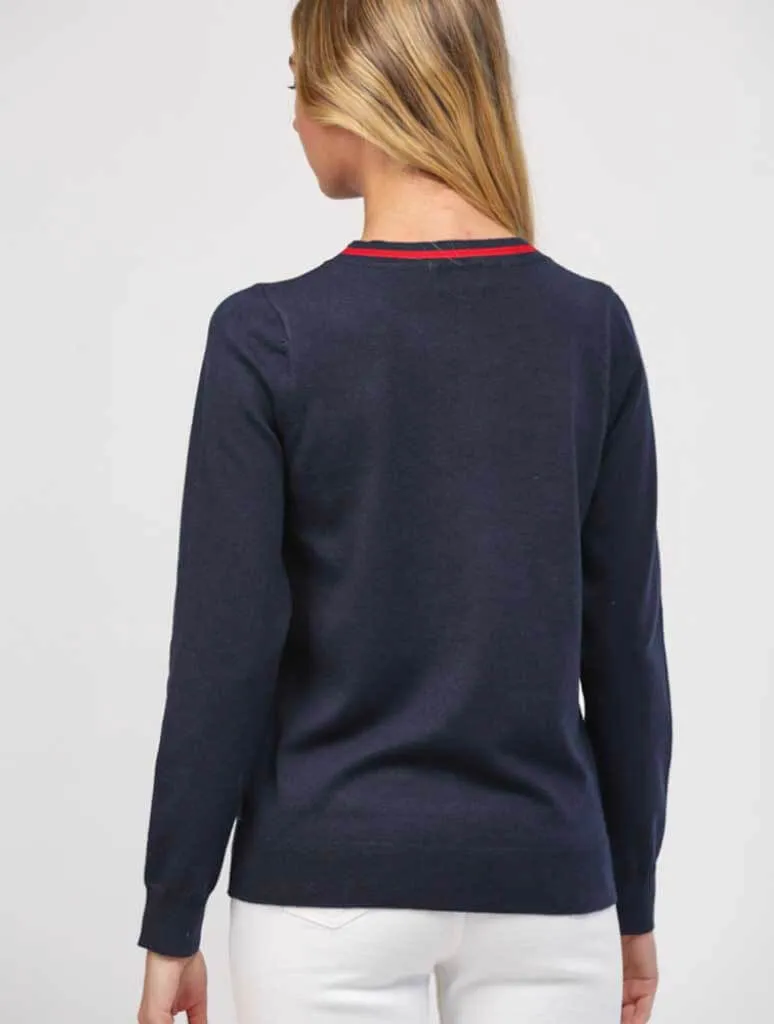 Flag Crew Sweater in Navy