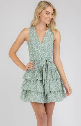 Floral Print Cross Front Dress with Layered Hem (SDR771B)