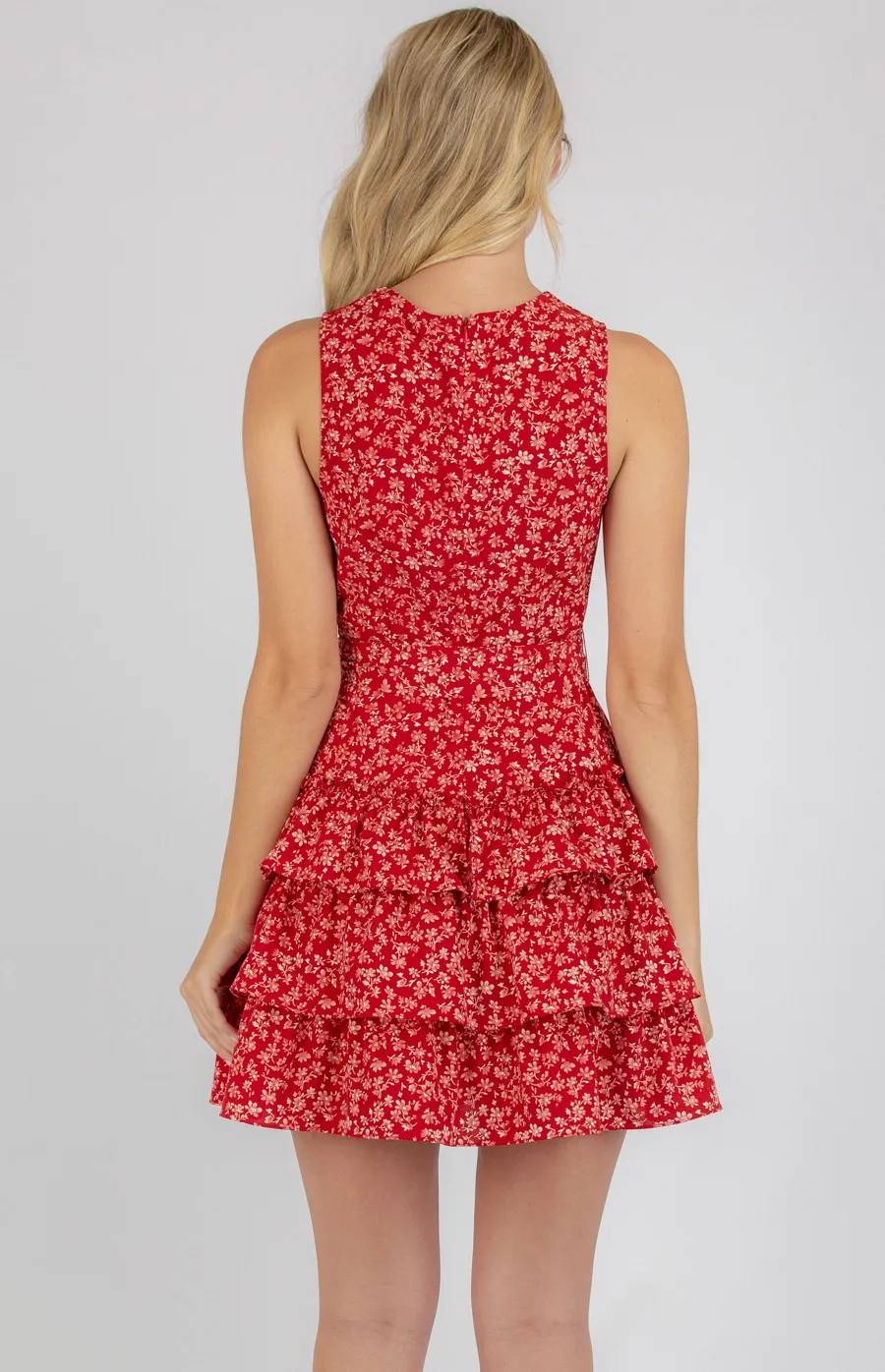 Floral Print Cross Front Dress with Layered Hem (SDR771B)