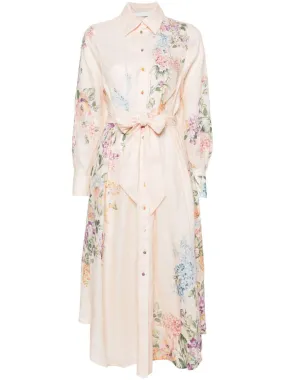 FLORAL PRINT LINEN SHIRT DRESS