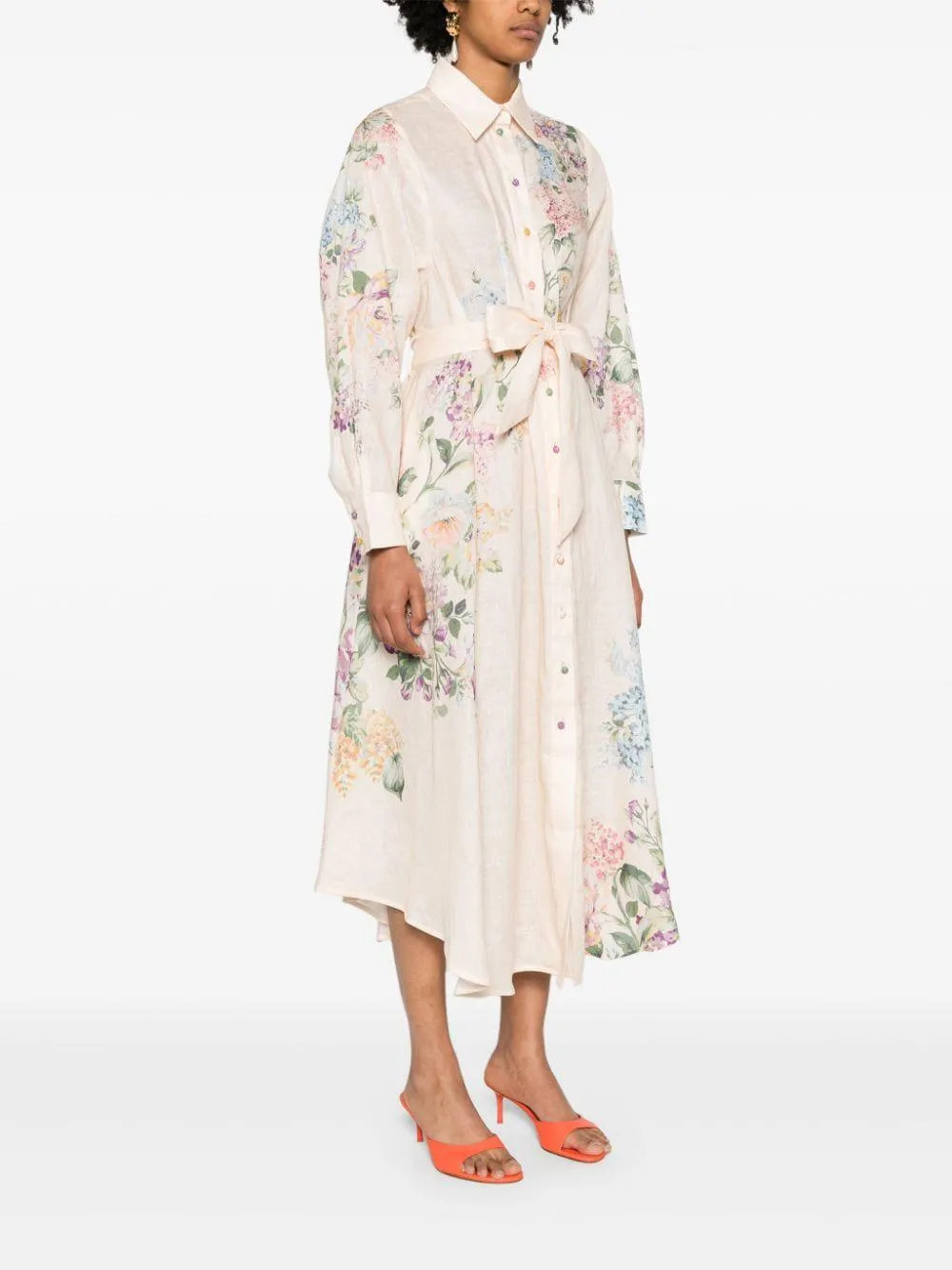 FLORAL PRINT LINEN SHIRT DRESS