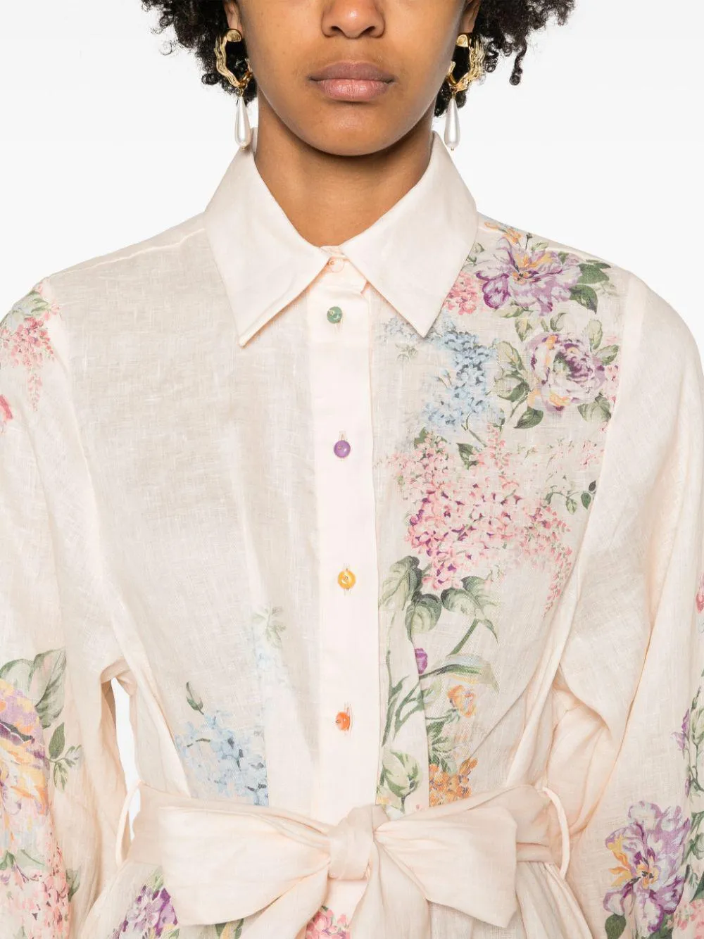 FLORAL PRINT LINEN SHIRT DRESS