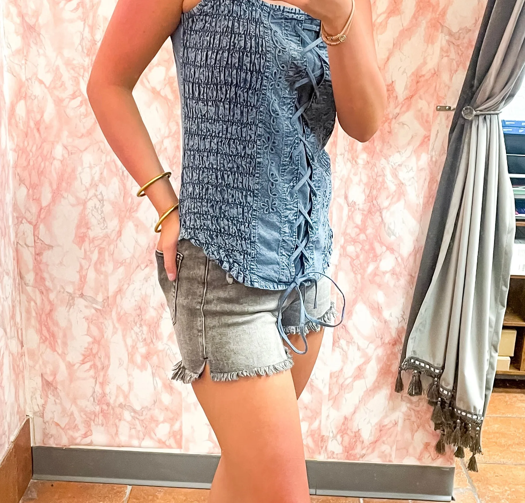 Frayed Waist and Hem Shorts