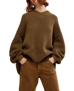 Free People Maisie Sweater - Olive Fudge Combo