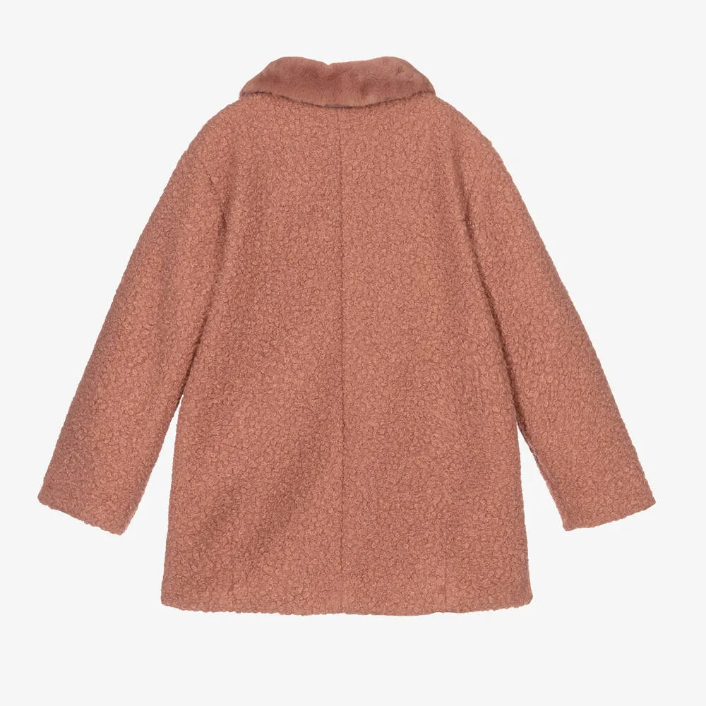 Girls Pink Bouclé Coat