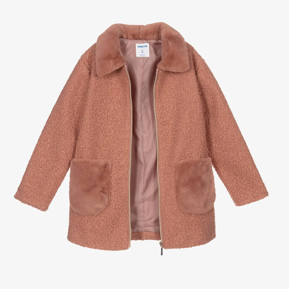 Girls Pink Bouclé Coat