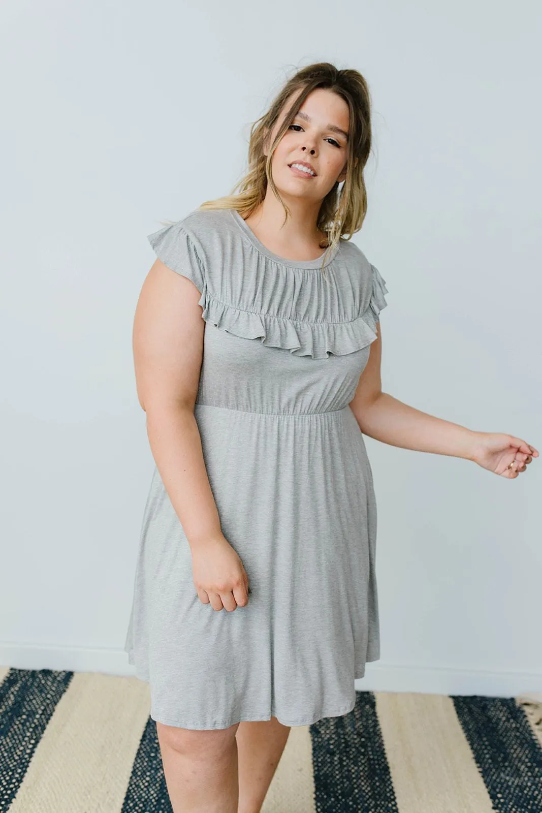 Gray Day Ruffled Yoke Dress - On Hand