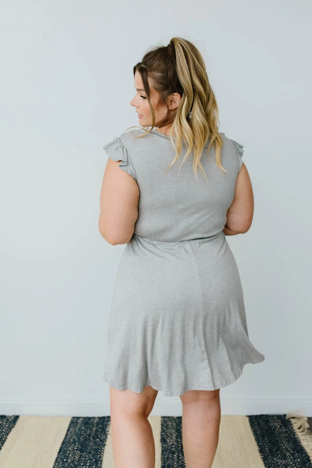 Gray Day Ruffled Yoke Dress - On Hand