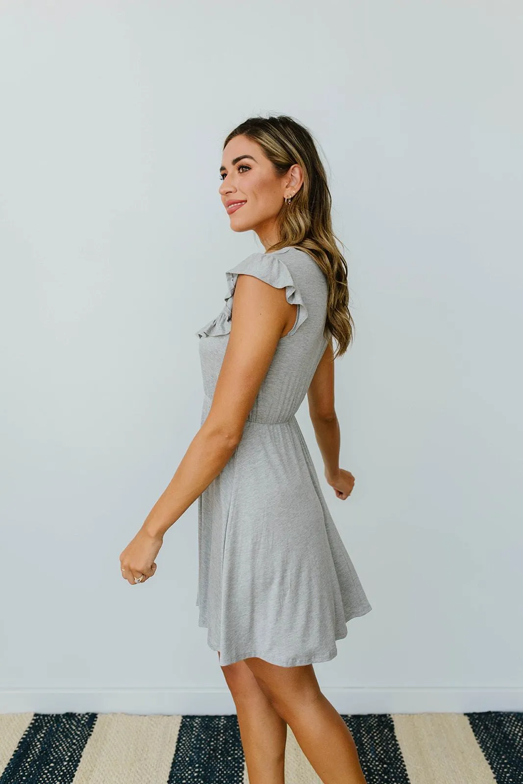 Gray Day Ruffled Yoke Dress - On Hand