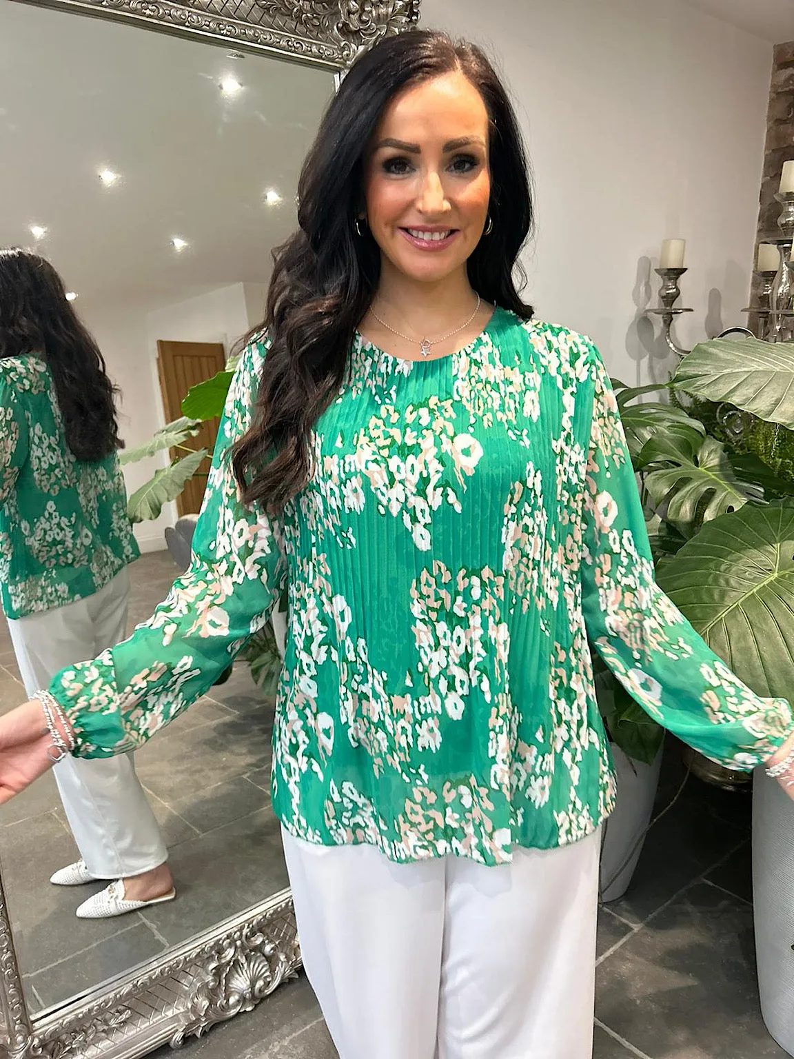 Green Pleated Leopard Blouse Charlotte