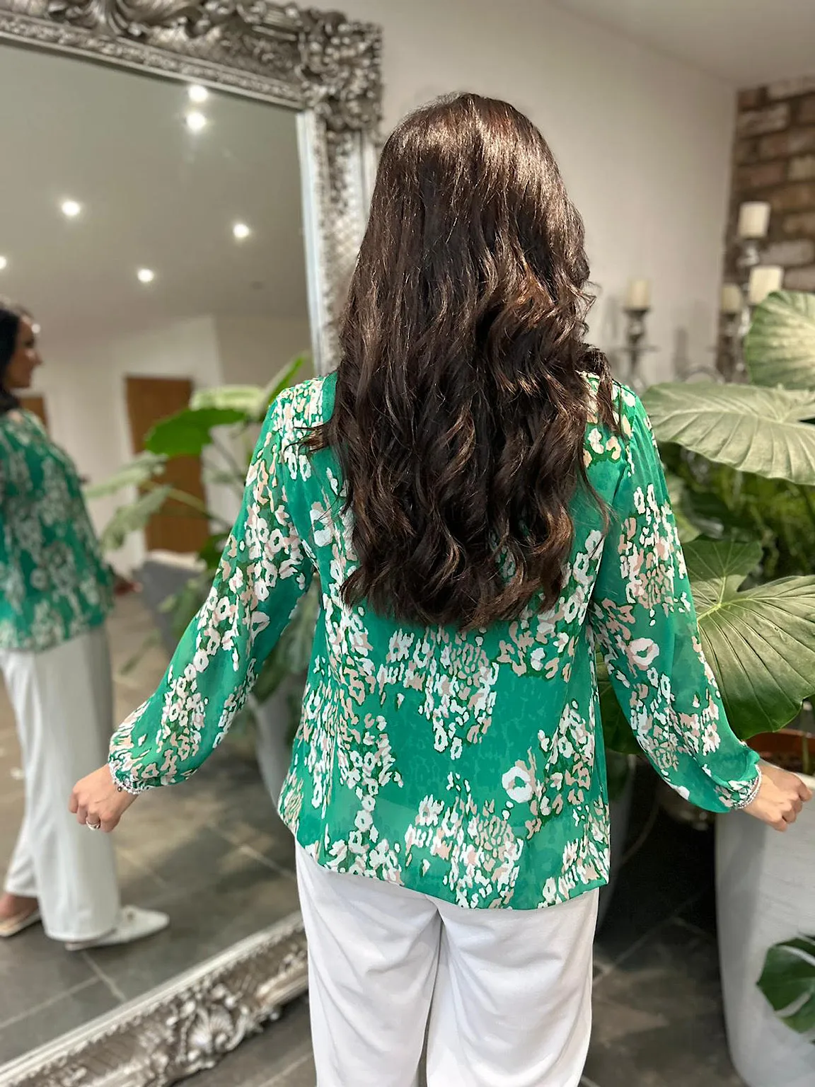 Green Pleated Leopard Blouse Charlotte