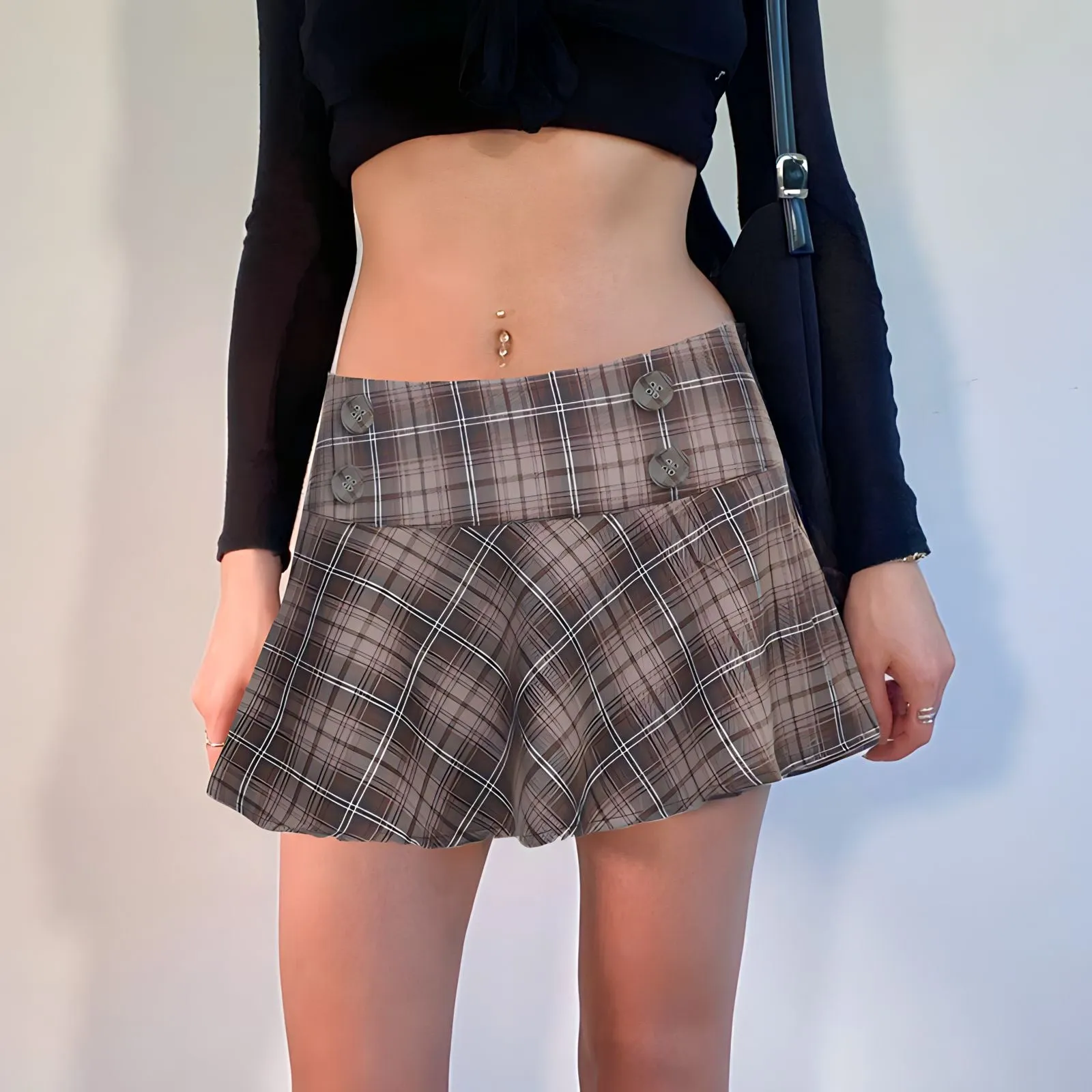 Grey Tartan Pleat Skirt