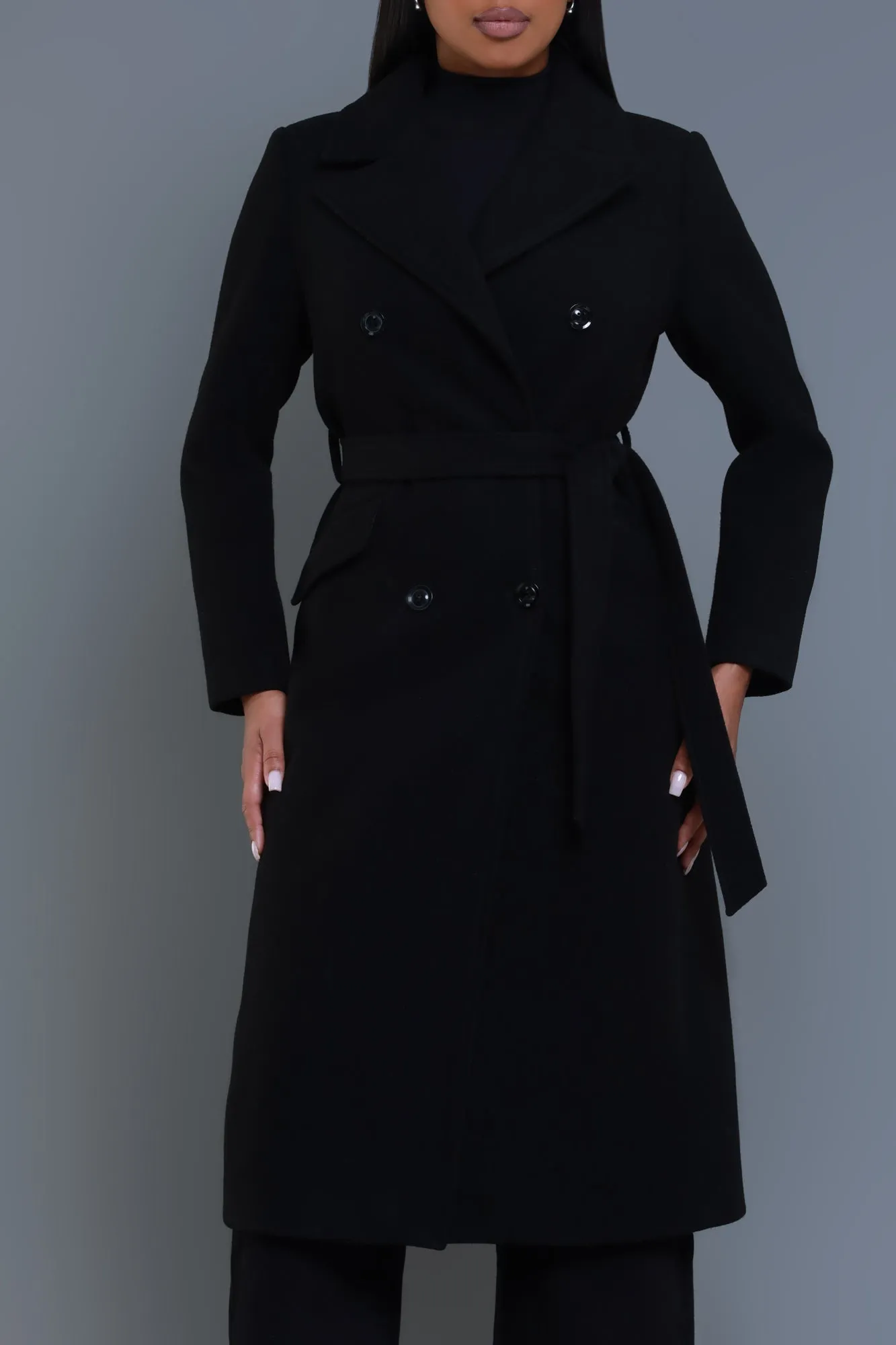 In My Prime Double Breasted Wool Coat - Black