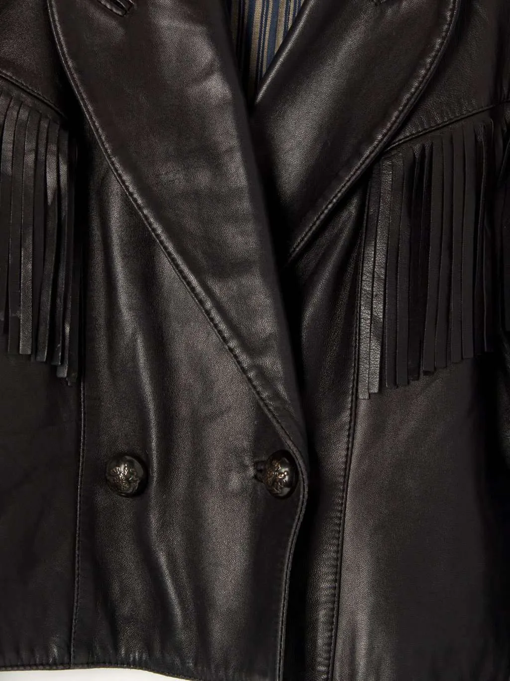 Jane Norris black leather fringed jacket. Made in England – Medium