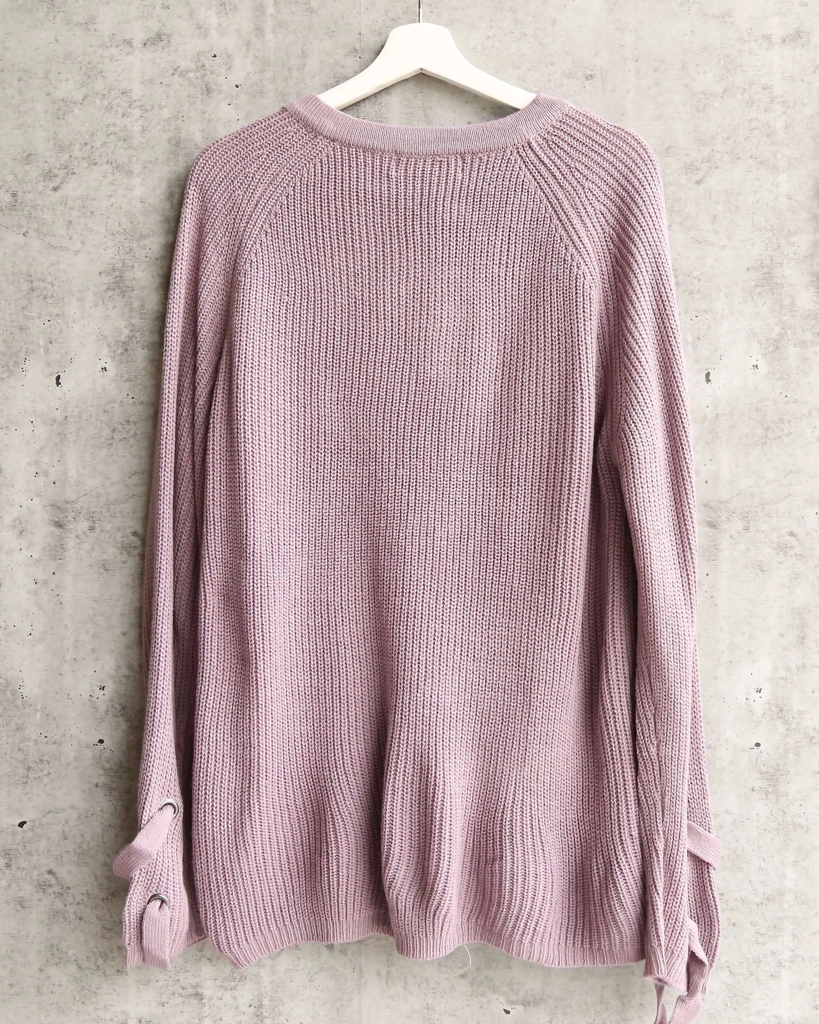 Lace Up Grommet Knit Sweater in Dusty Purple