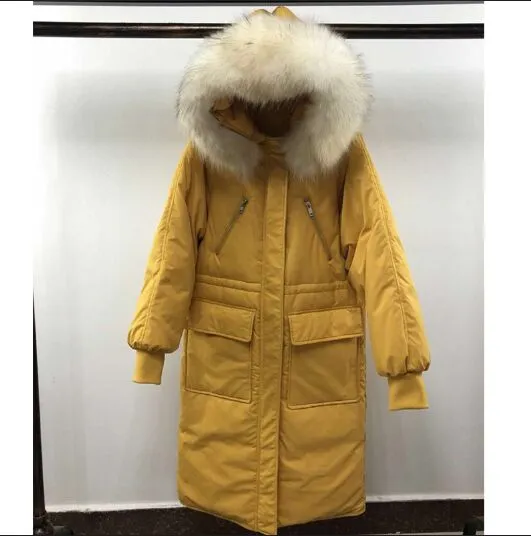 Large Real Raccoon Fur Collar 2019 Winter Parka Female Winter Jacket Women Hooded Warm Long White Duck Down Jacket Thick Coat