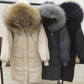 Large Real Raccoon Fur Collar 2019 Winter Parka Female Winter Jacket Women Hooded Warm Long White Duck Down Jacket Thick Coat