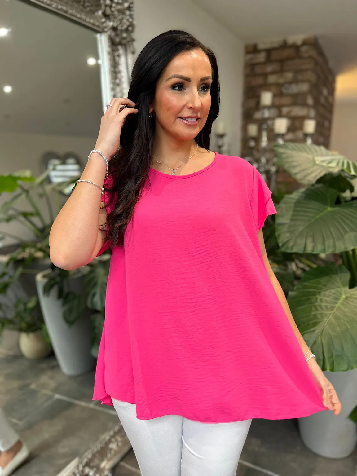 Lipstick Pink Crepe Frill Sleeve Blouse Lilly