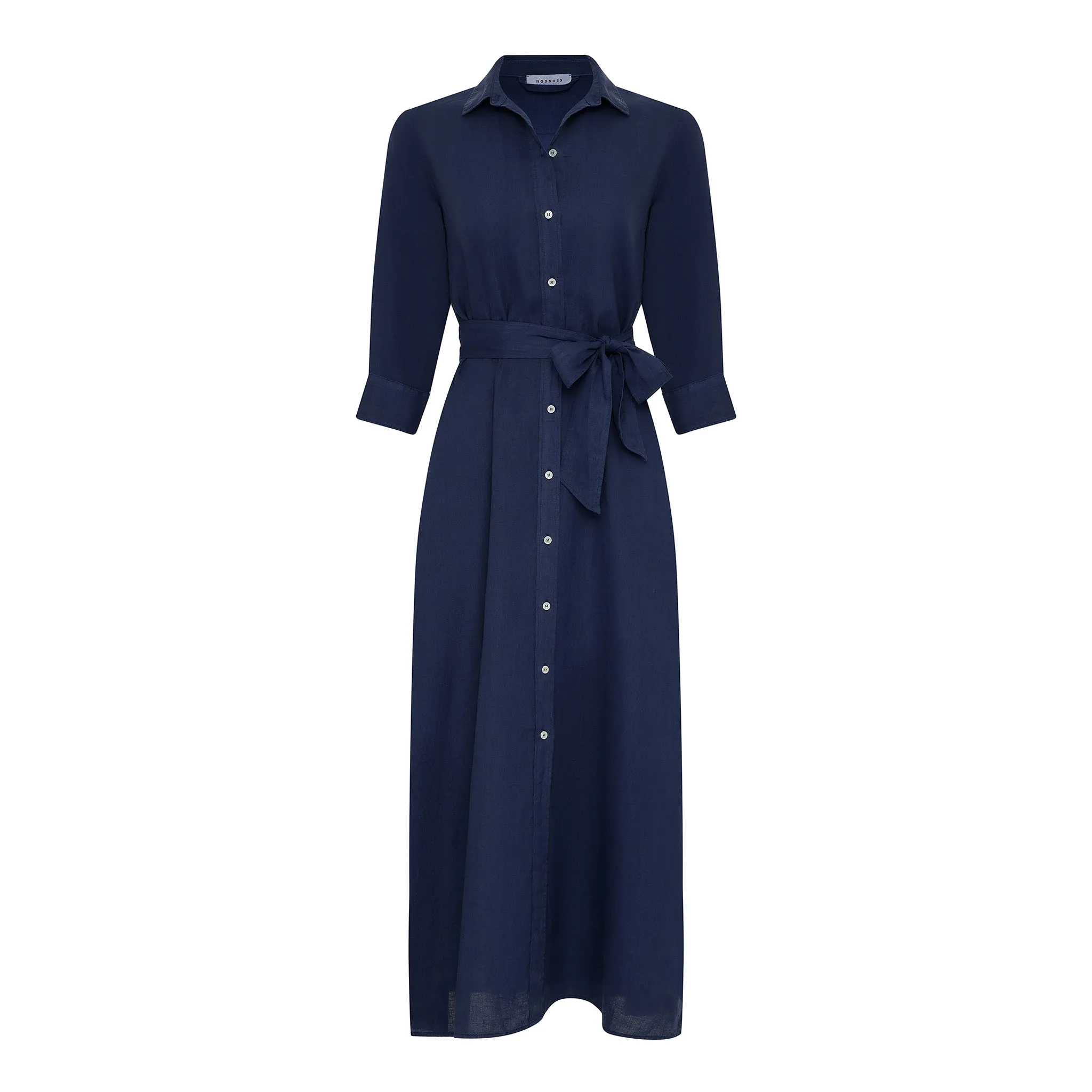 Long Linen Shirt Dress - Marine Blue