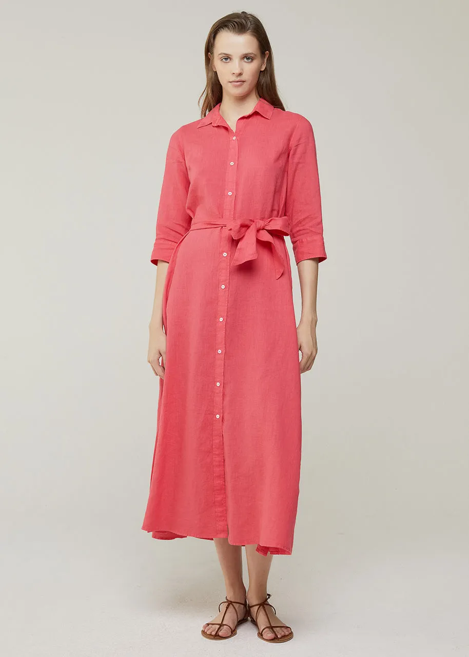 Long Linen Shirt Dress - Marine Blue