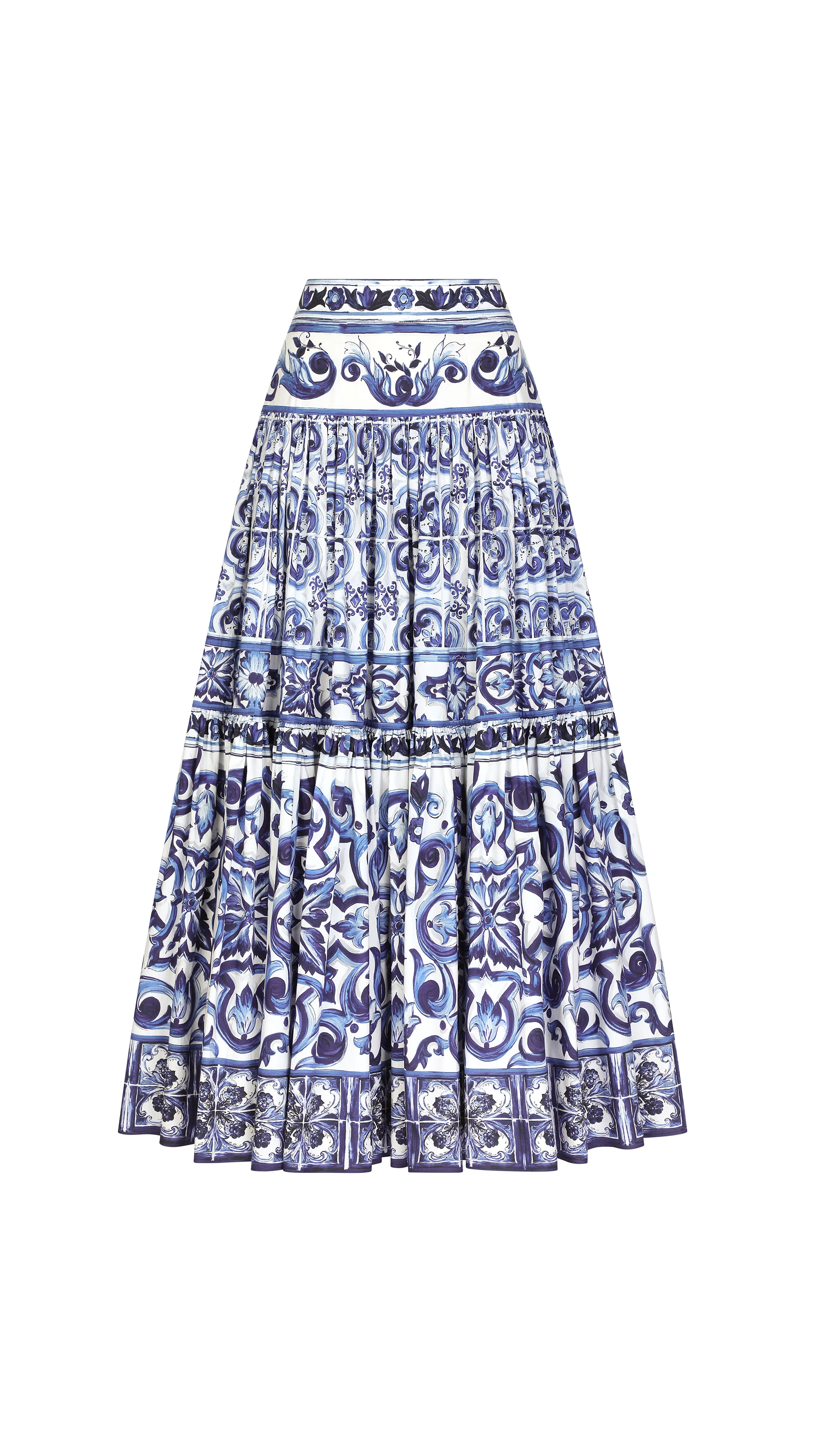 Long Majolica-print Poplin Skirt - Blue\White