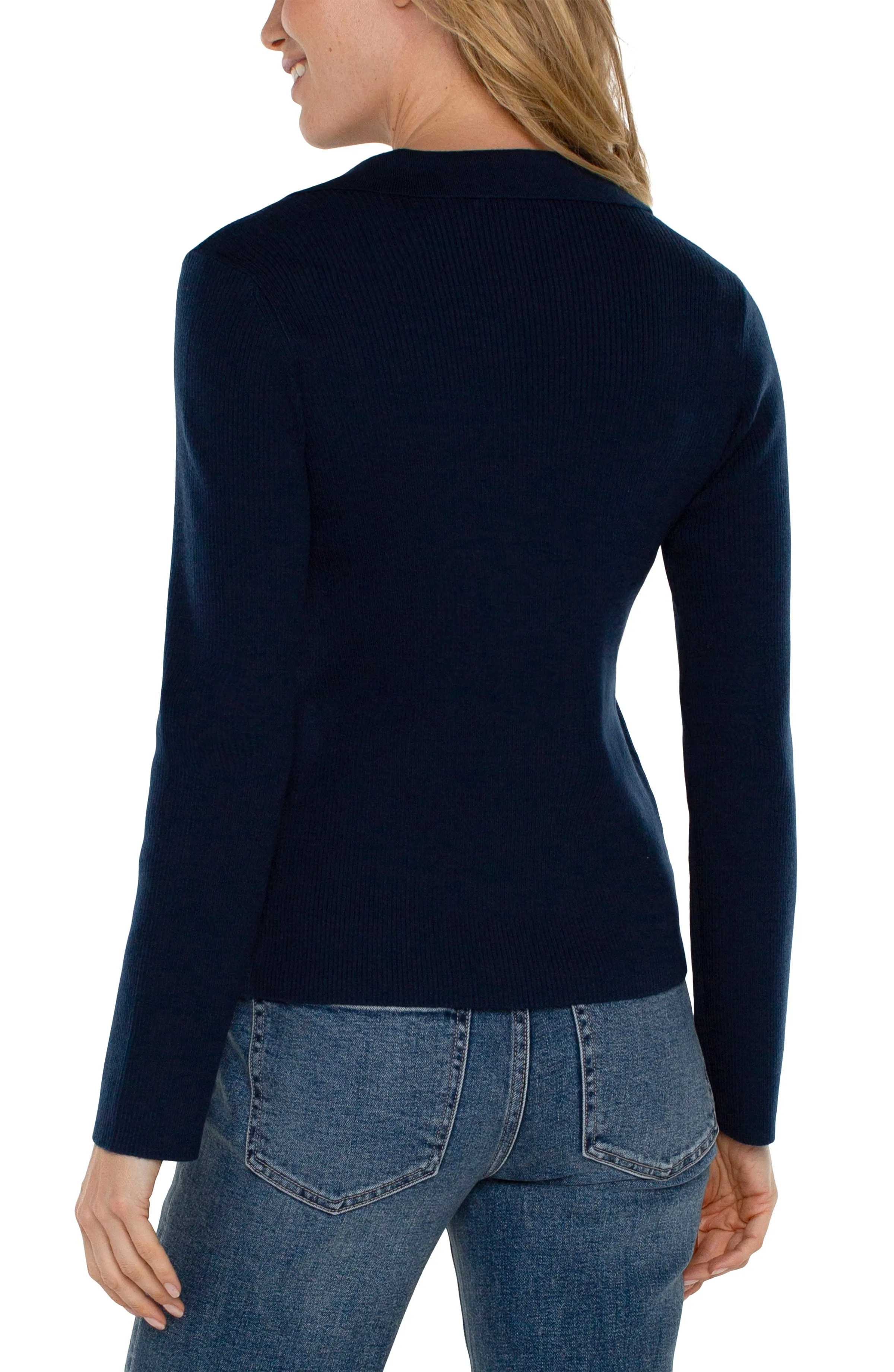 Long Sleeve V-Neck Collared Sweater