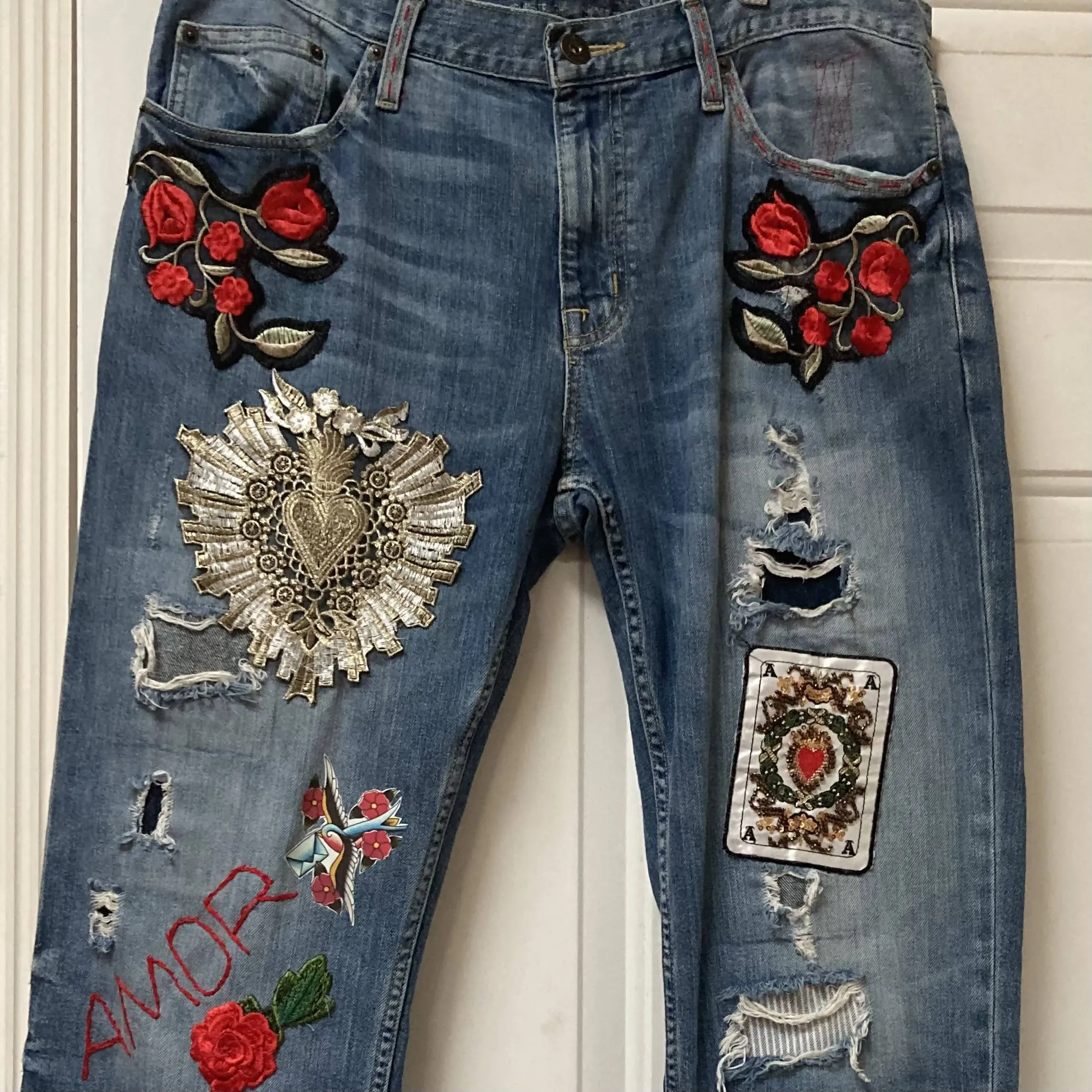 Maggie Devos- Embellished Jeans w/Heart Amor