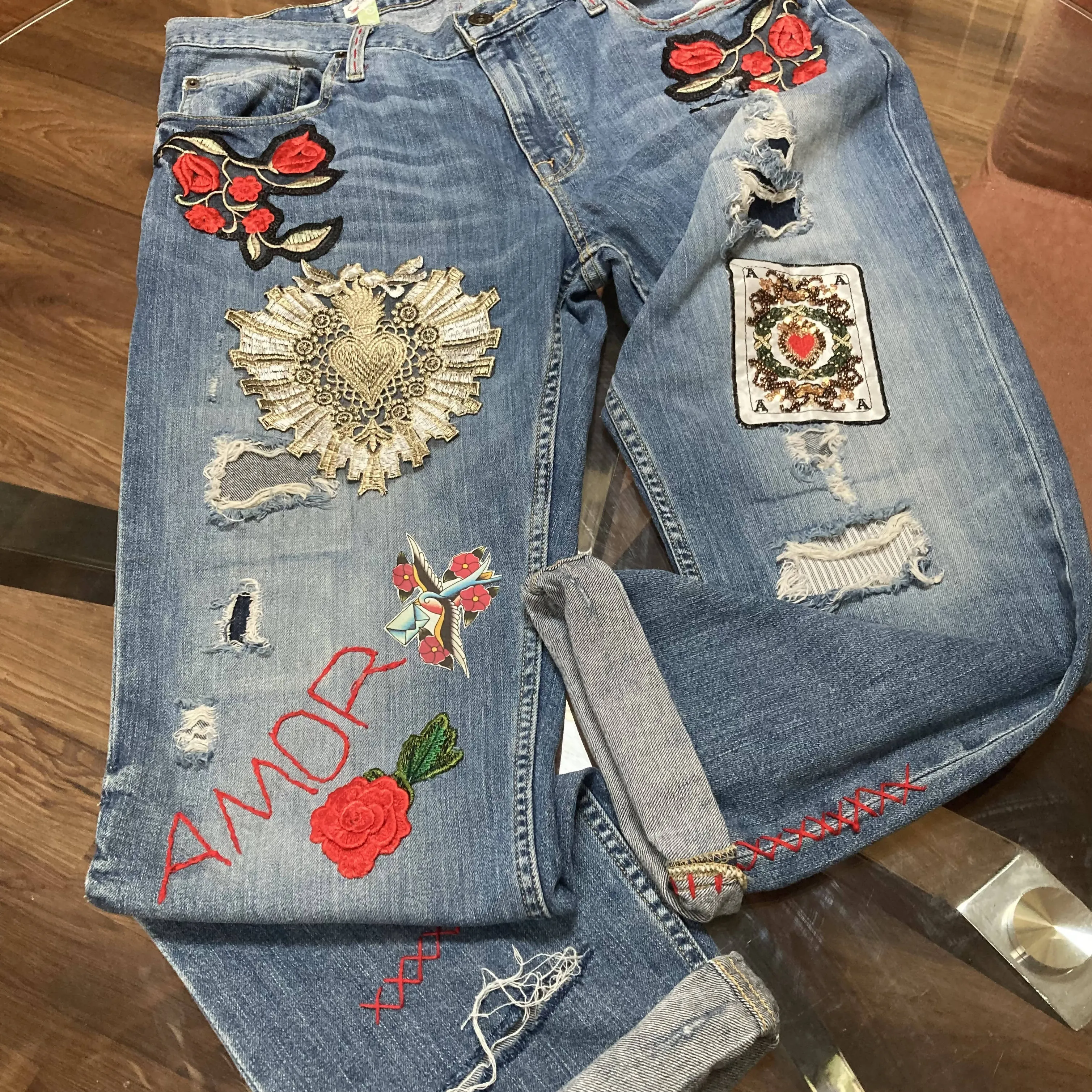 Maggie Devos- Embellished Jeans w/Heart Amor