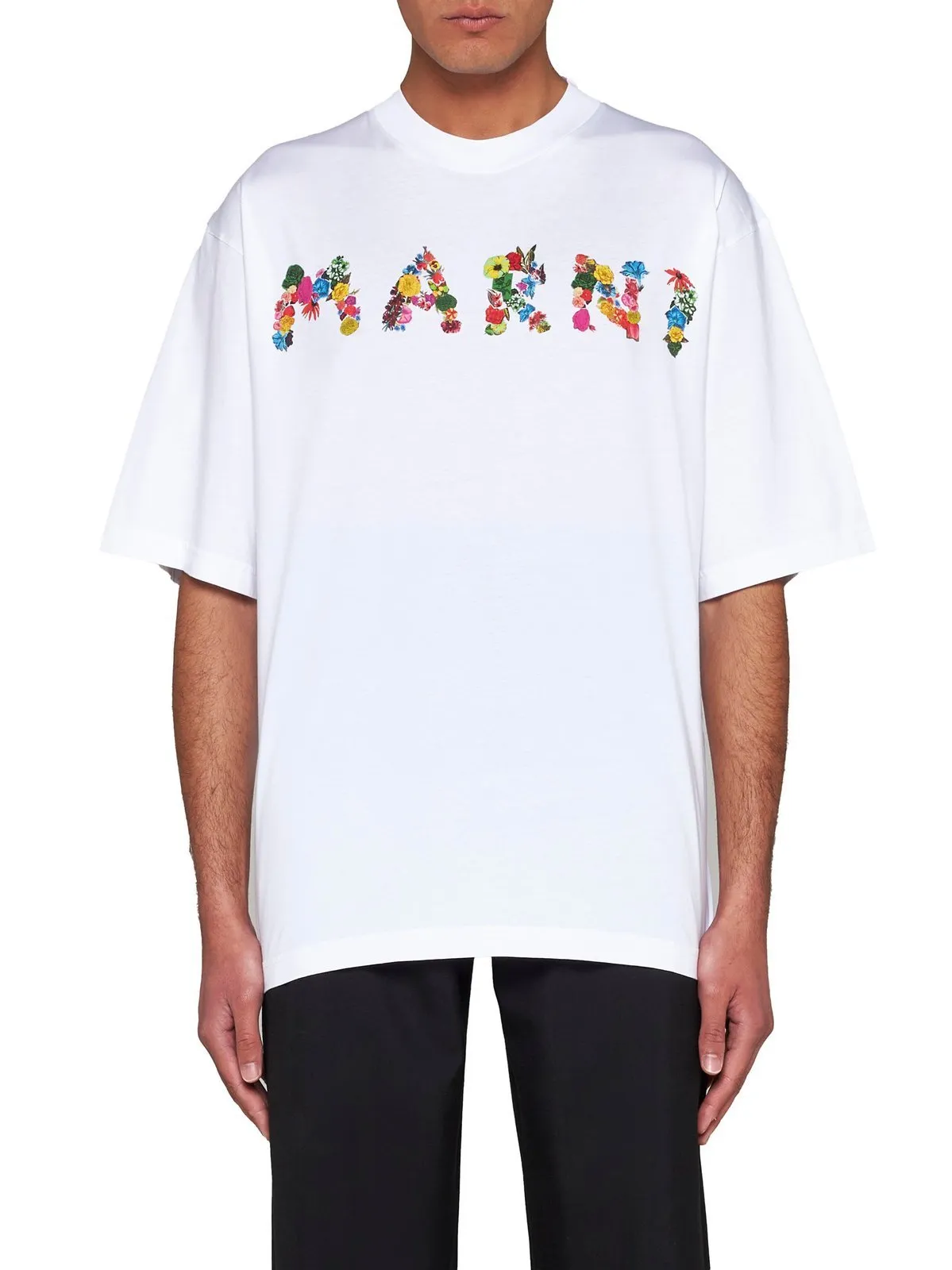 MARNI  |Crew Neck Flower Patterns Cotton Short Sleeves Logo