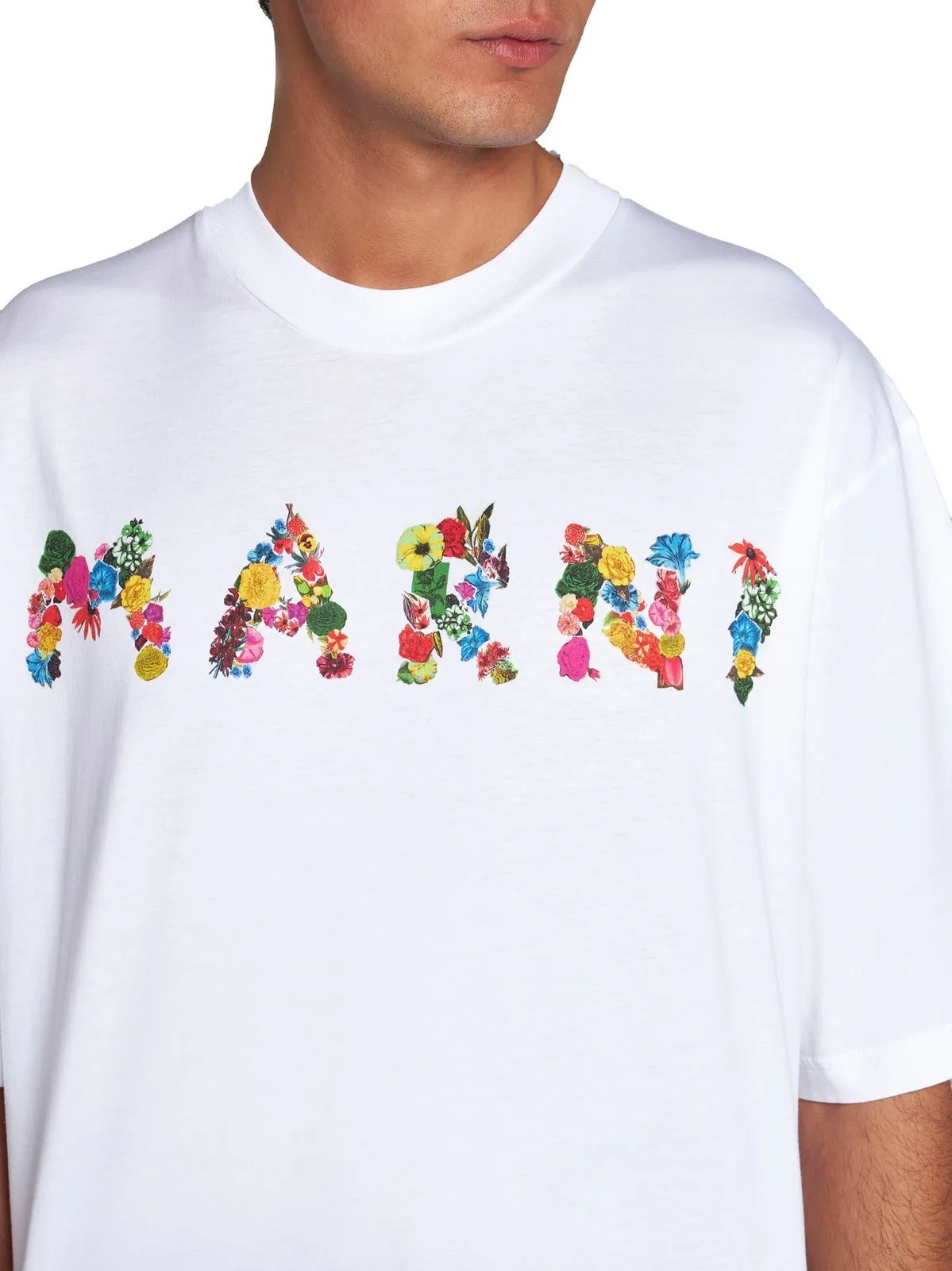 MARNI  |Crew Neck Flower Patterns Cotton Short Sleeves Logo