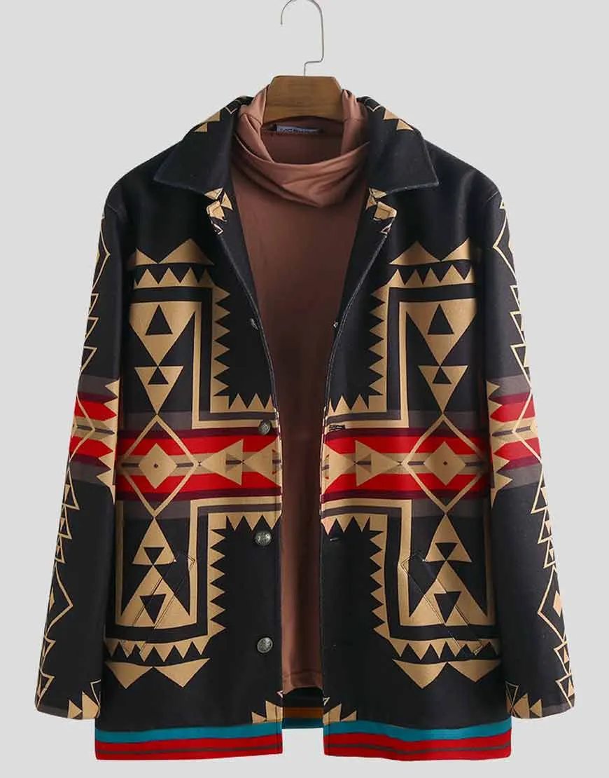 Men's Ethnic Style Printed Black Coat | Ujackets.com - 40%Off