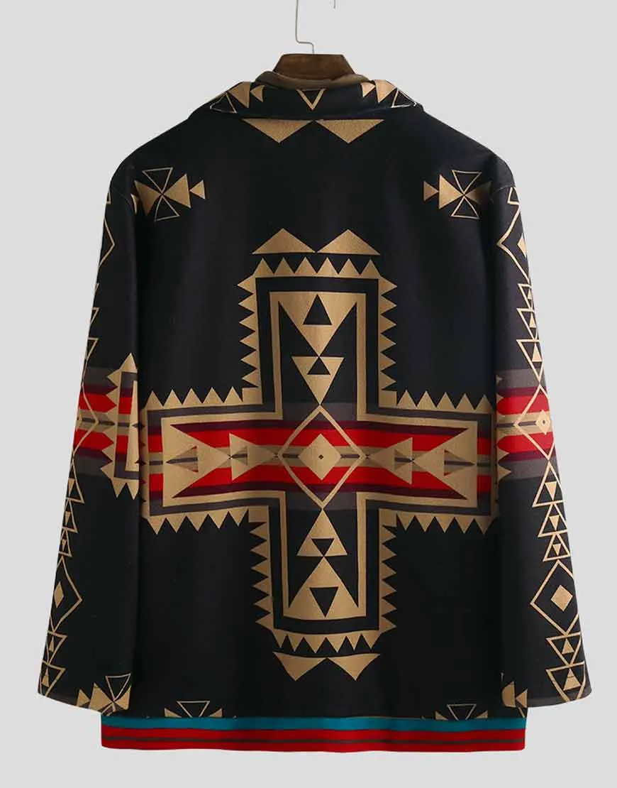 Men's Ethnic Style Printed Black Coat | Ujackets.com - 40%Off