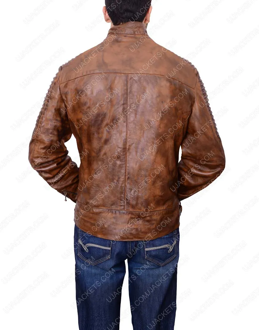 Mens Distressed Biker Brown Cafe Racer Jacket - Ujackets