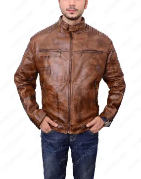 Mens Distressed Biker Brown Cafe Racer Jacket - Ujackets