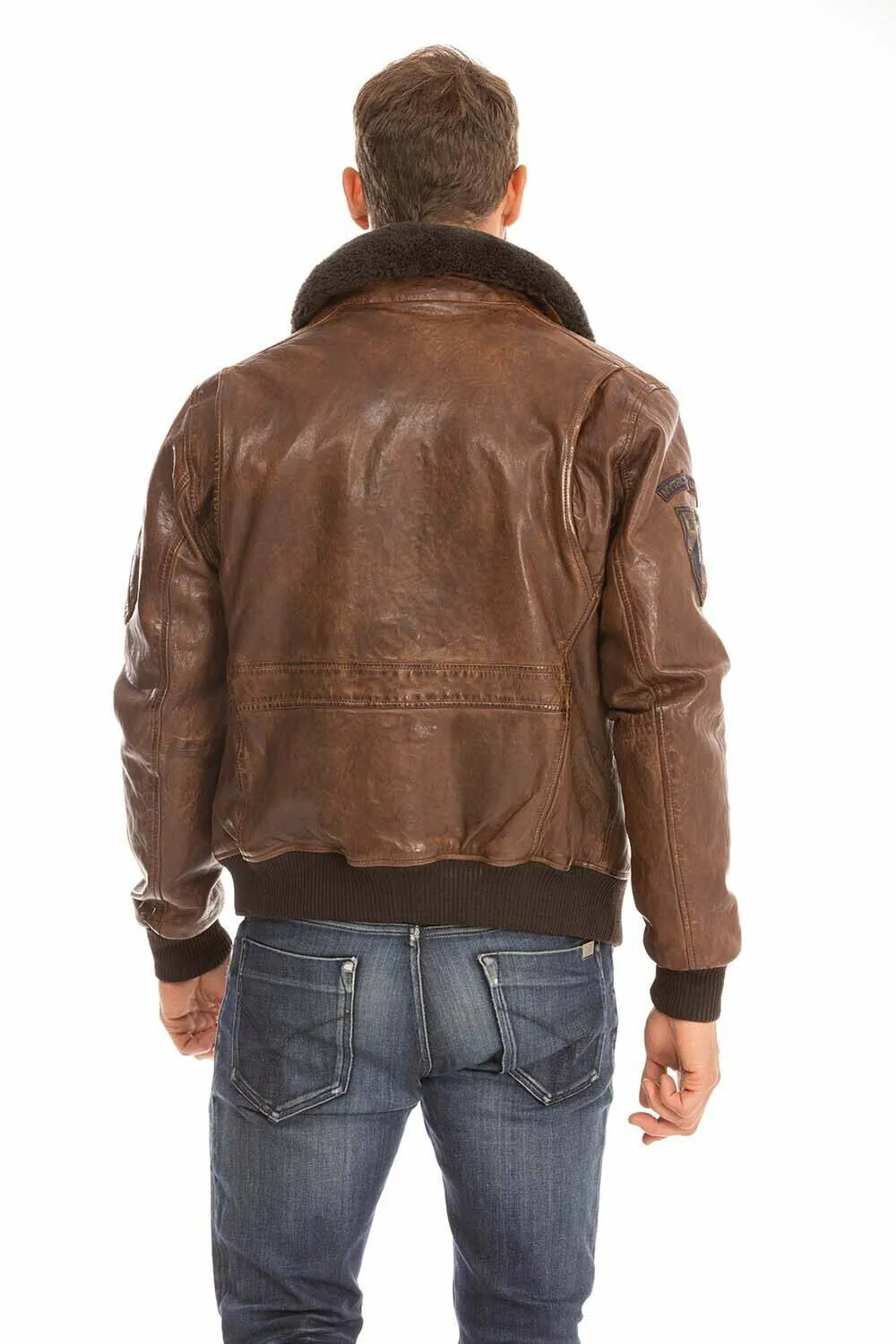 Men's leather jacket in cognac aviator style 102421