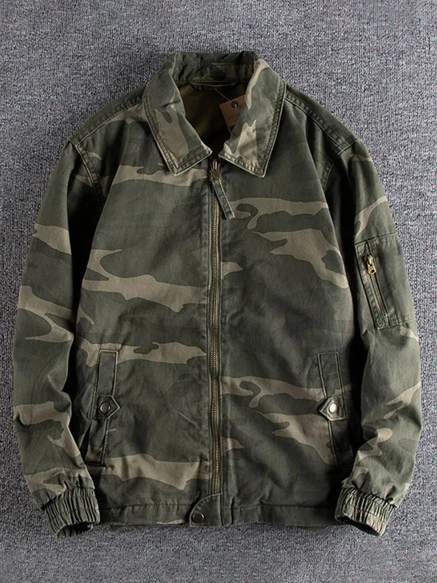 Men's Vintage Camouflage Lapel Zipper Casual Jacket