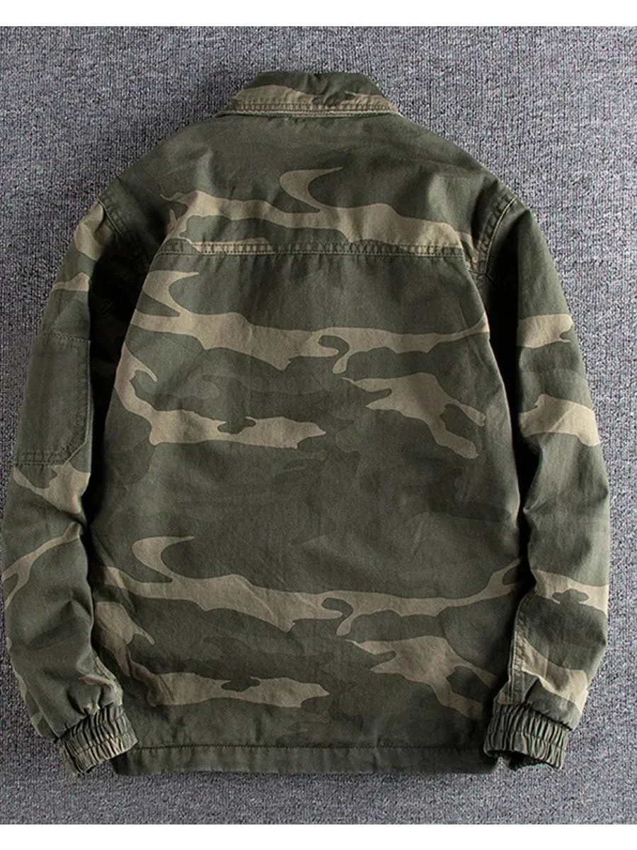 Men's Vintage Camouflage Lapel Zipper Casual Jacket