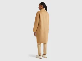 Midi coat in wool blend - Camel | Benetton