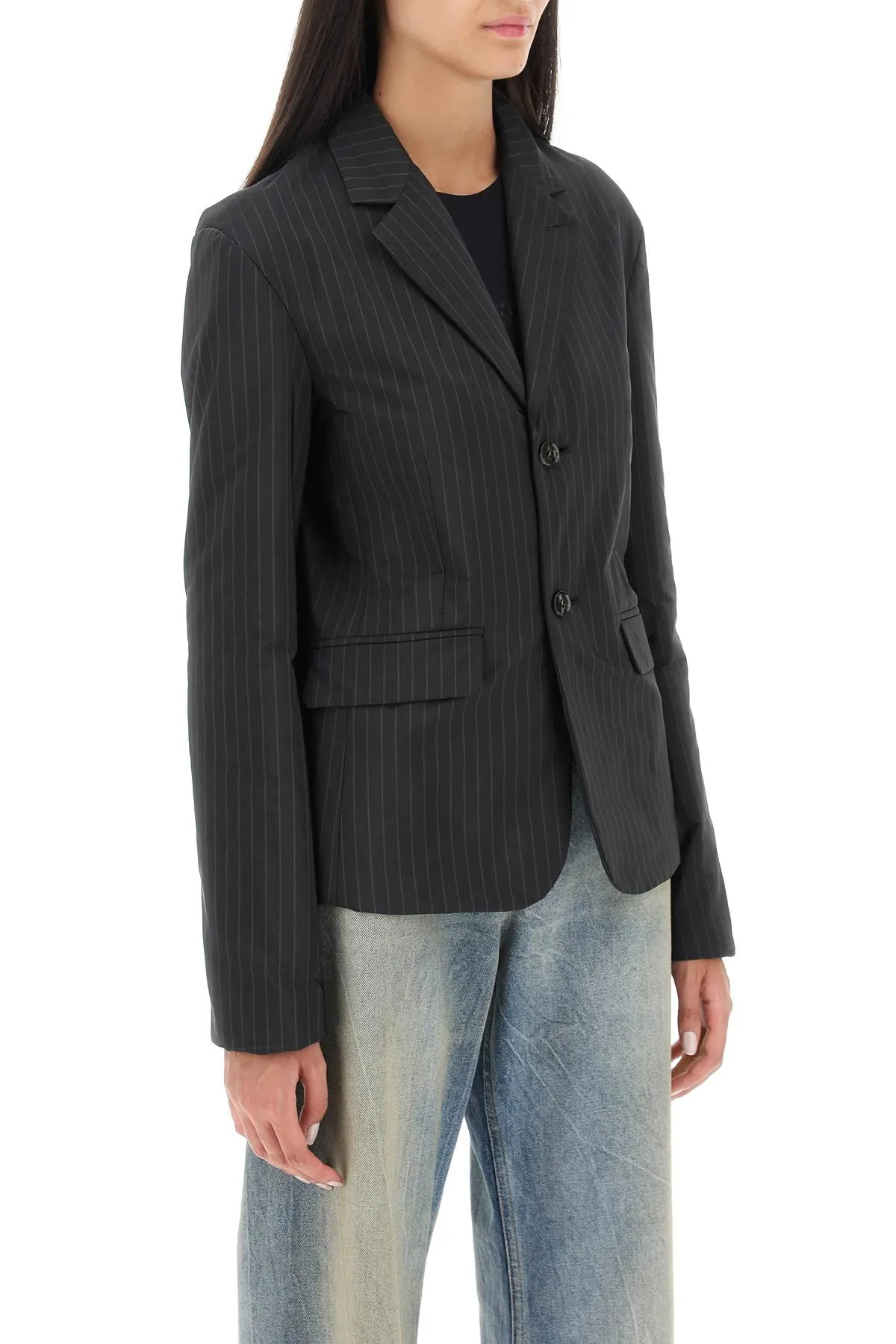 Mm6 maison margiela padded blazer with pinstripe motif S52BN0121 S78142 BLACK GREY