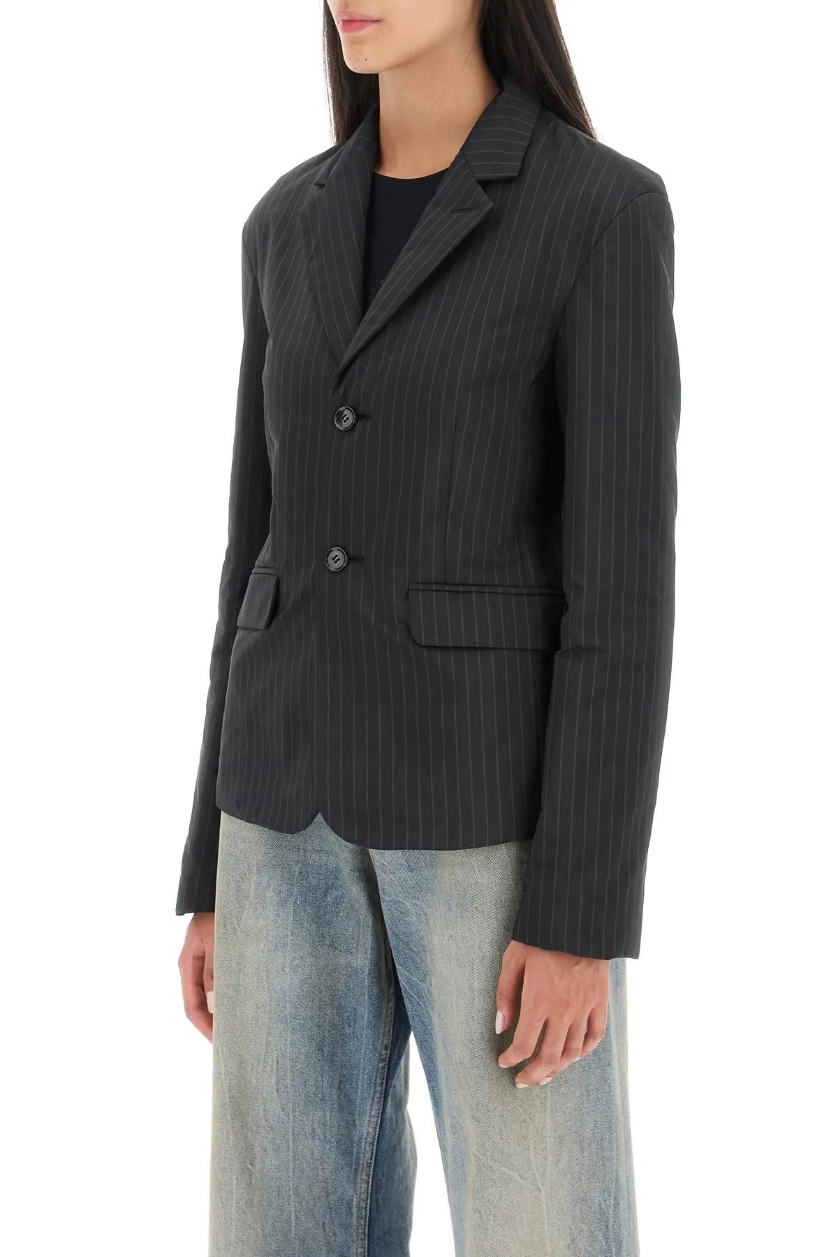 Mm6 maison margiela padded blazer with pinstripe motif S52BN0121 S78142 BLACK GREY