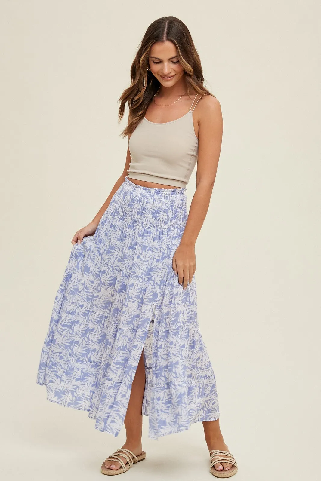 Mona Tropical Tiered Midi Skirt