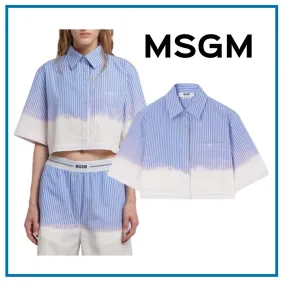 MSGM  |Stripes Casual Style Cotton Short Sleeves Shirts & Blouses