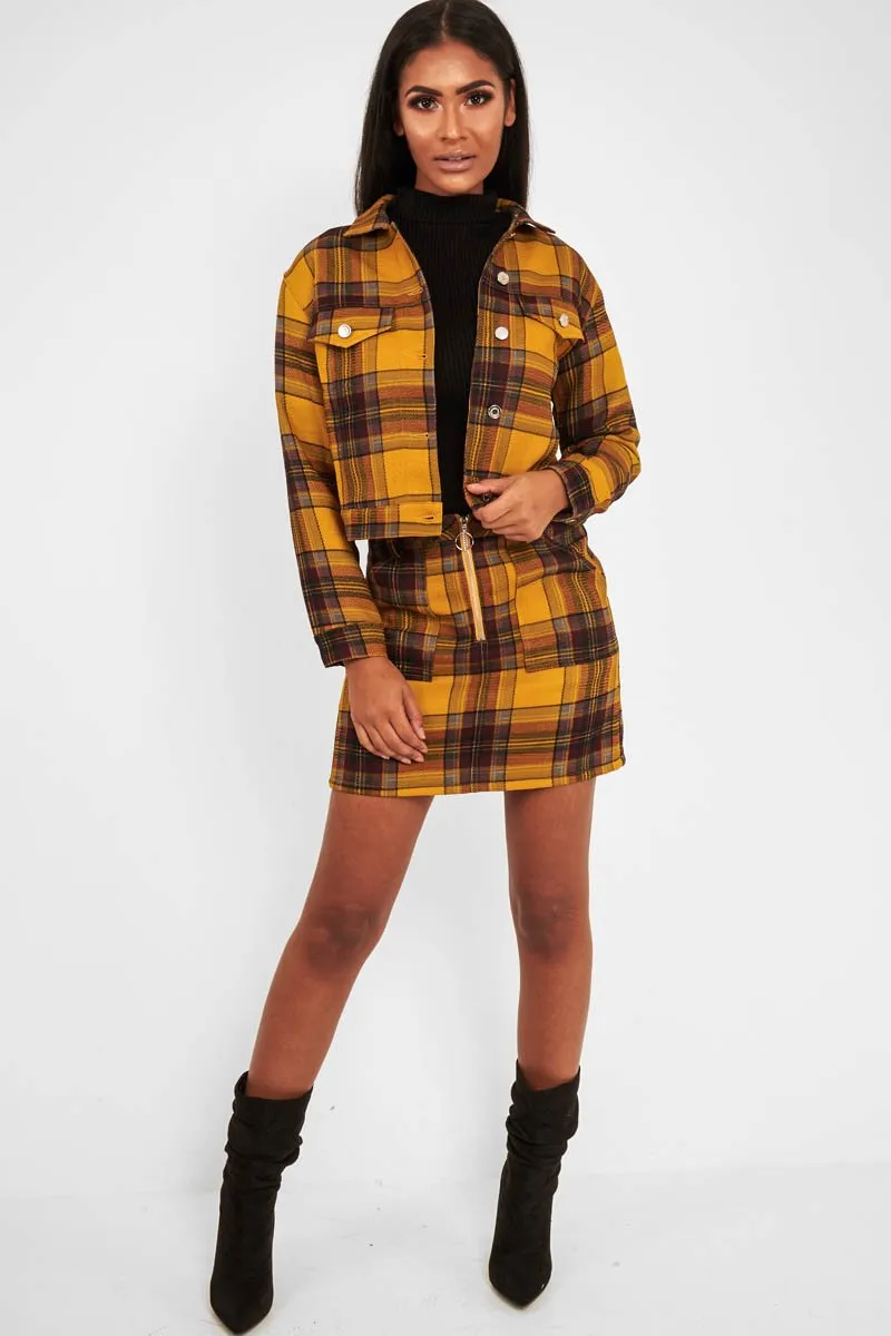 Mustard Check Crop Trucker Jacket And Skirt Co-ord - Abegail