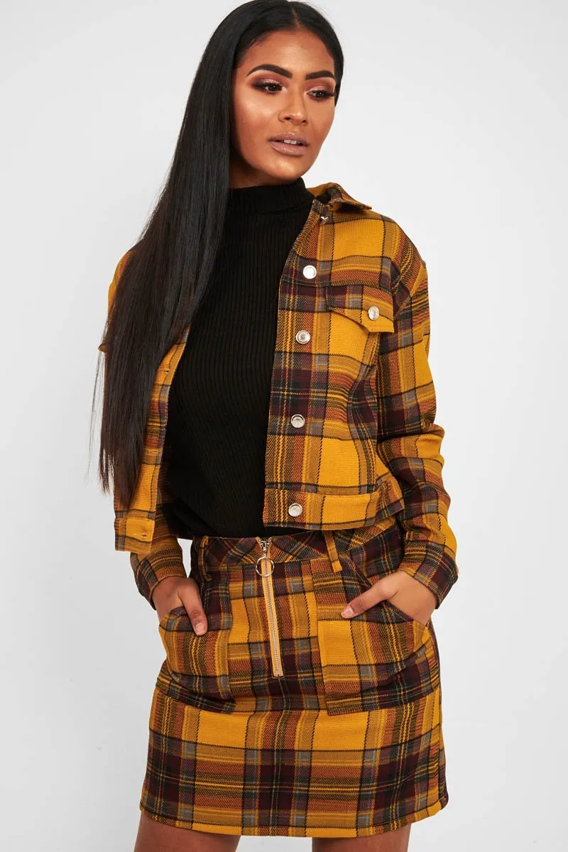 Mustard Check Crop Trucker Jacket And Skirt Co-ord - Abegail