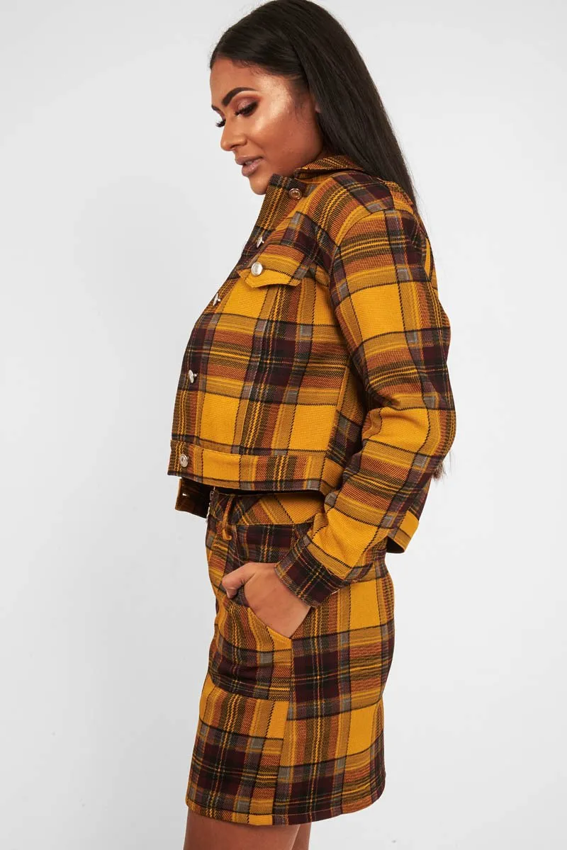 Mustard Check Crop Trucker Jacket And Skirt Co-ord - Abegail