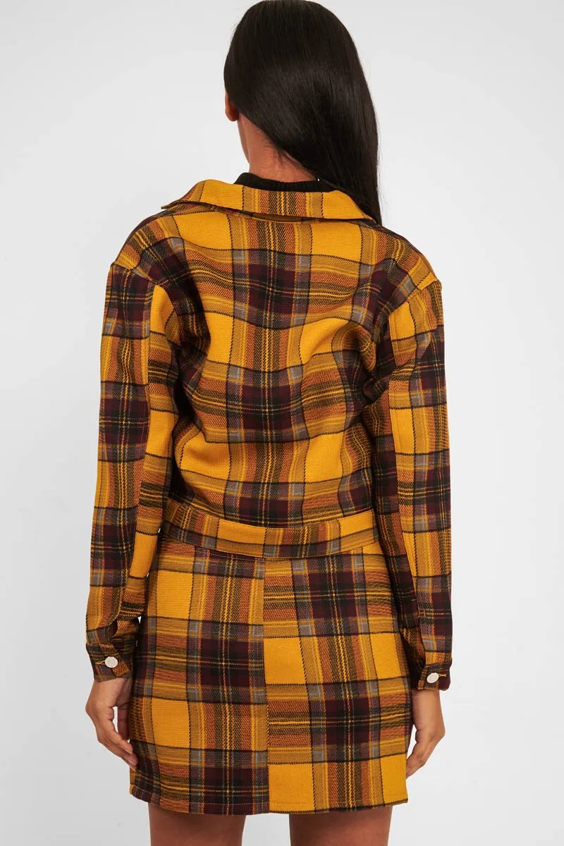 Mustard Check Crop Trucker Jacket And Skirt Co-ord - Abegail